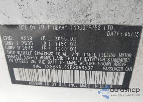 2015 Subaru Legacy 2.5I Limited из США, поврежденный, VIN 4S3BNAL69F3066537